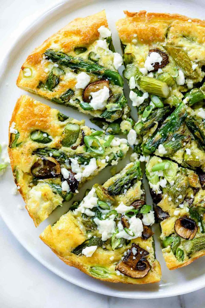 Asparagus and Mushroom with Goat Cheese Frittata for One | foodiecrush.com #breakfast #frittata #eggs #recipes