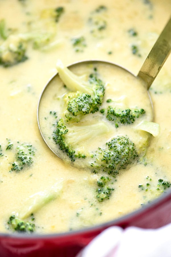 homemade potato soup with broccoli and cheese