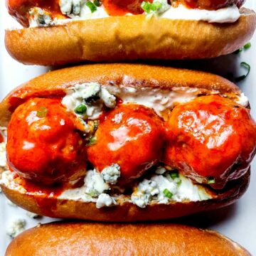 Buffalo Chicken Meatball Sandwiches foodiecrush.com