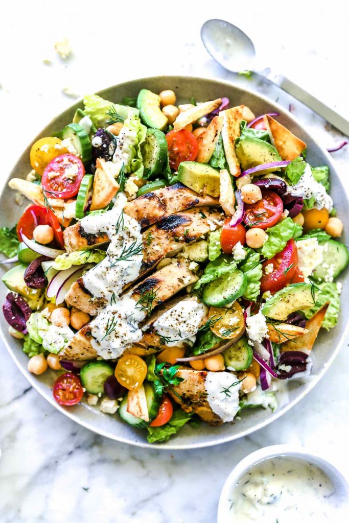 Chicken Gyro Salad | foodiecrush.com #salad #greek #recipes #gyro #chicken