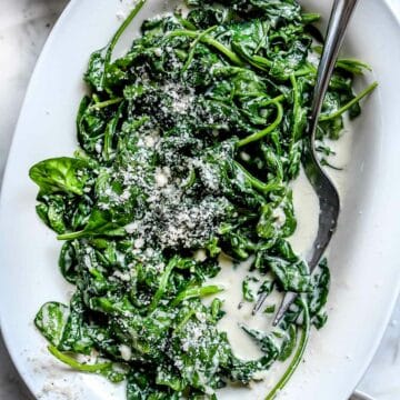 5 Ingredient Creamed Spinach | foodiecrush.com #spinach #creamed #easy #recipes #parmesan