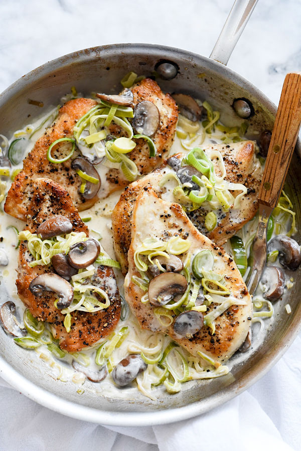 Creamy Mushroom and Leek Chicken Breasts from foodiecrush.com on foodiecrush.com