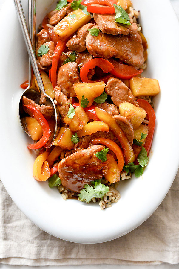 Healthier Sweet and Sour Pork | foodiecrush.com #recipe #easy #Chinese #healthy #withpineapple