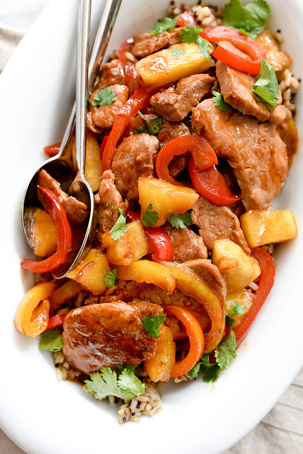 Healthier Sweet and Sour Pork | foodiecrush.com #recipe #easy #Chinese #healthy #withpineapple