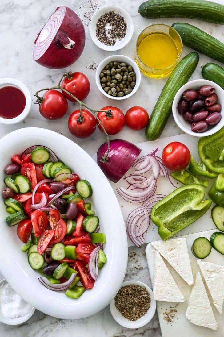 Horiatiki Greek Salad ingredients foodiecrush.com