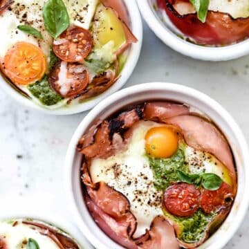 Microwave Egg Caprese Breakfast Cups | foodiecrush.com #caprese #egg #breakfast #microwave #cups