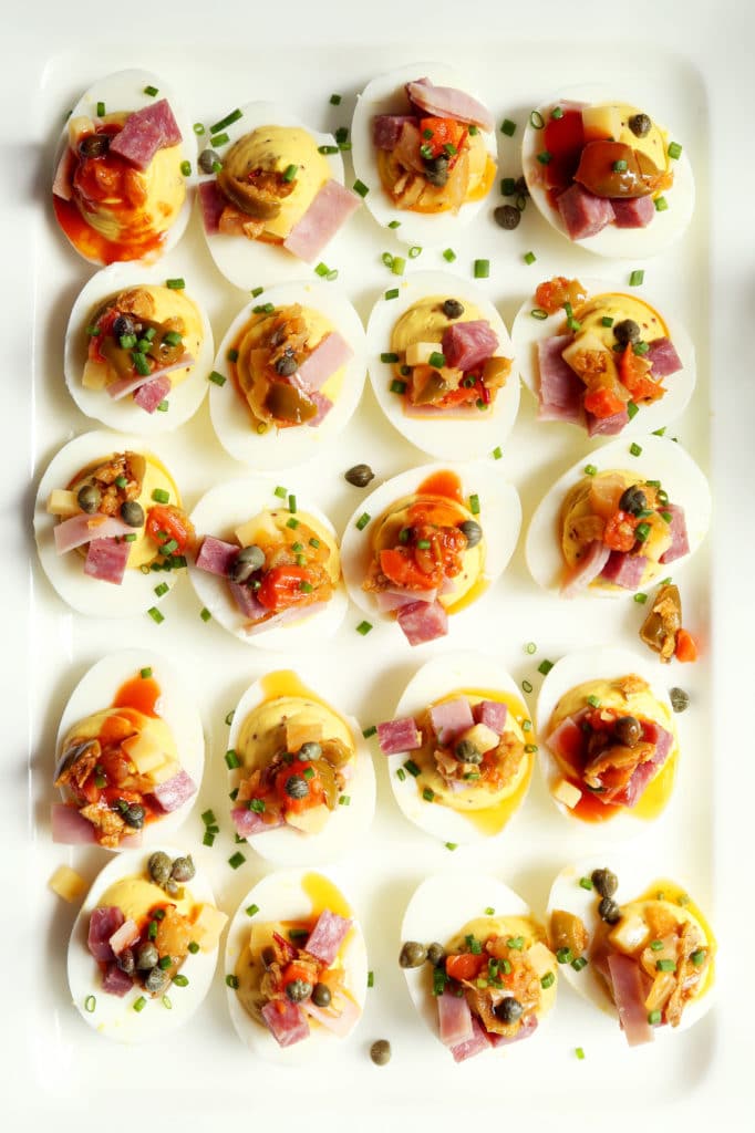 Muffuletta Deviled Eggs from joythebaker.com on foodiecrush.com