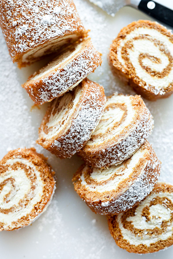 My Favorite Pumpkin Roll recipe with or without nuts | foodiecrush.com