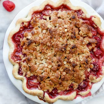 Rhubarb and Raspberry Pie With Oatmeal Crumble | foodiecrush.com