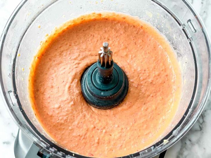 Roasted Red Pepper Hummus in food processor foodiecrush.com