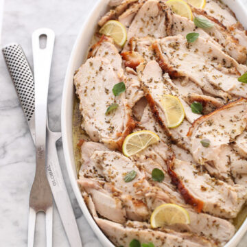 Roasted Turkey Breast with Lemon and Oregano is the perfect dish to serve for a crowd because it's all done ahead of time