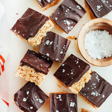 Salted Chocolate Peanut Butter Krispie Treats are a super easy dessert | foodiecrush.com