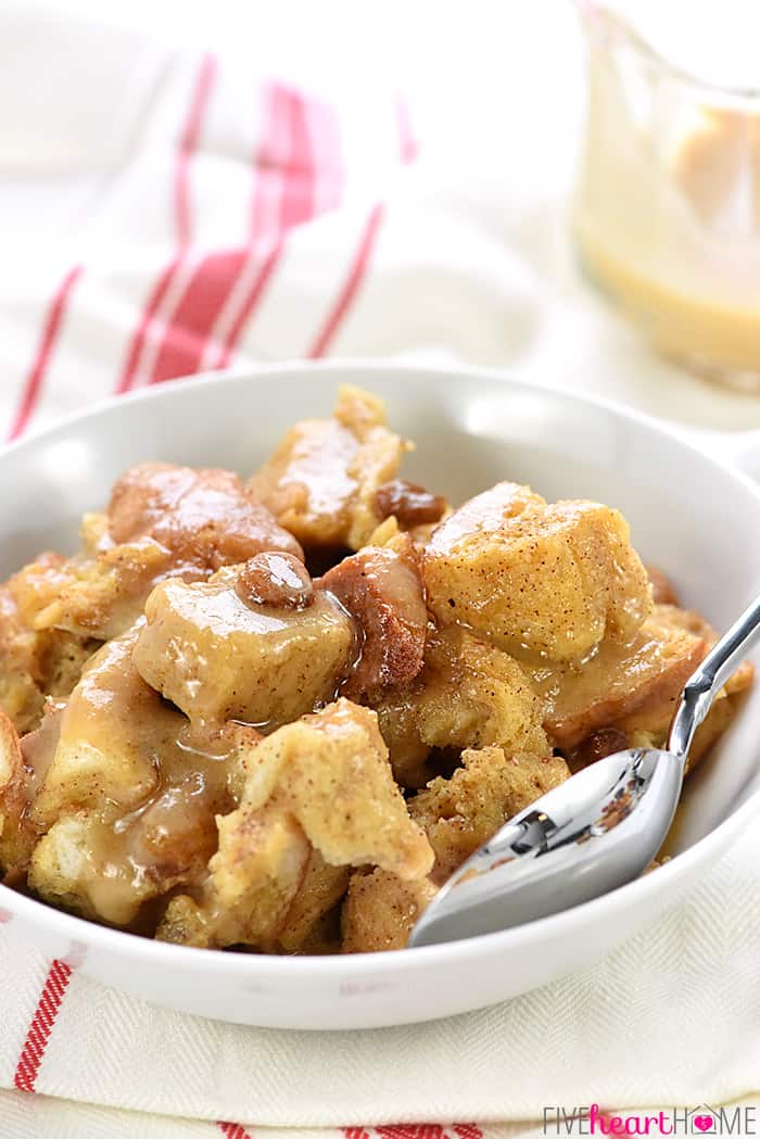 Slow Cooker Eggnog Bread Pudding from fivehearthome.com on foodiecrush.com