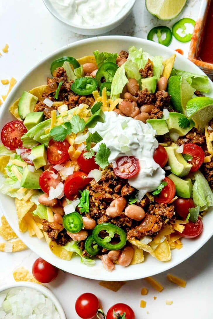 Taco Salad in bowl foodiecrush.com