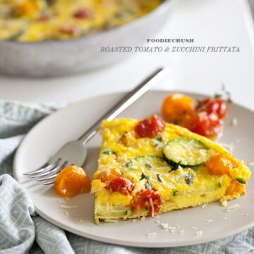 Roasted Tomato Zuchinni Frittata from FoodieCrush.com